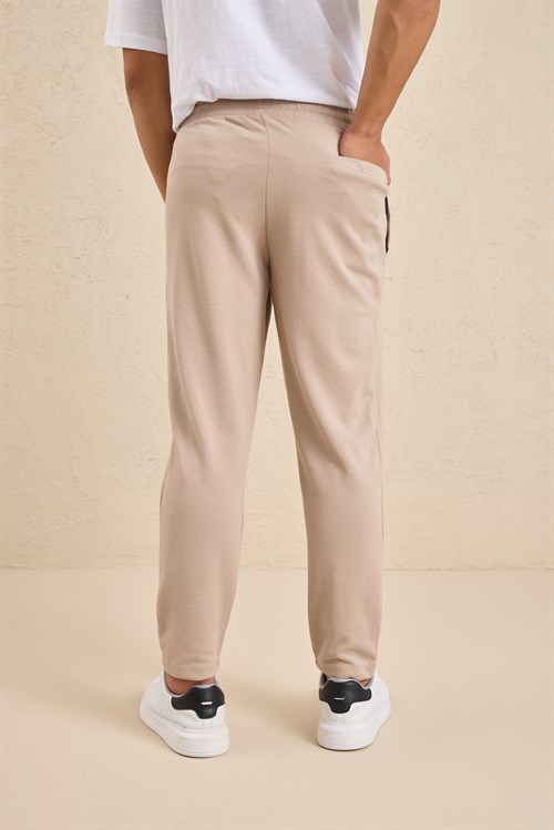 Wholesale Mens Beige Regular Fit Pique Fabric Sweatpants