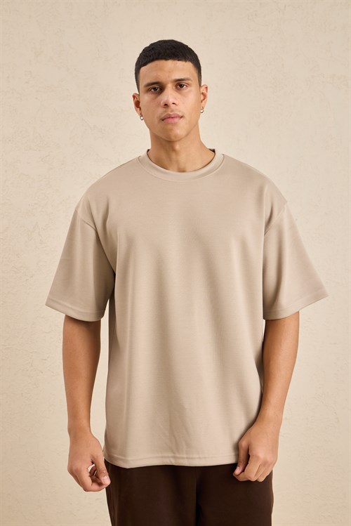 Wholesale Mens Beige Relax Fit Interlock Crew-Neck T-Shirt