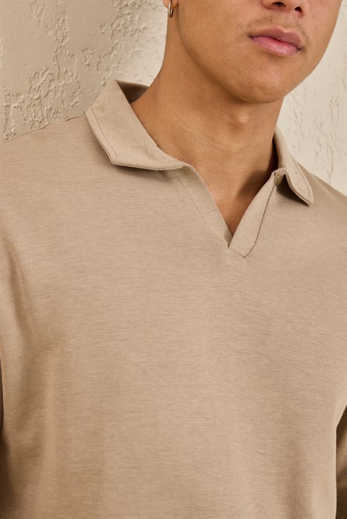 Wholesale Mens Beige Relax Fit Interlock Polo Shirt