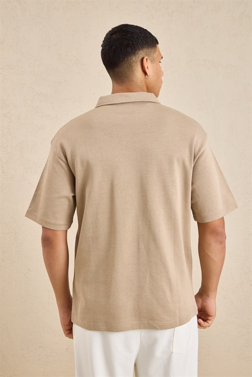 Wholesale Mens Beige Relax Fit Interlock Polo Shirt
