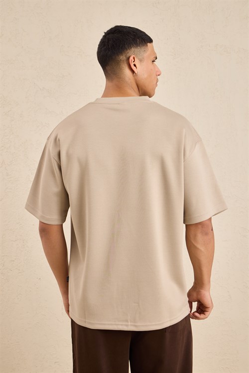 Wholesale Mens Beige Relax Fit Interlock Crew-Neck T-Shirt