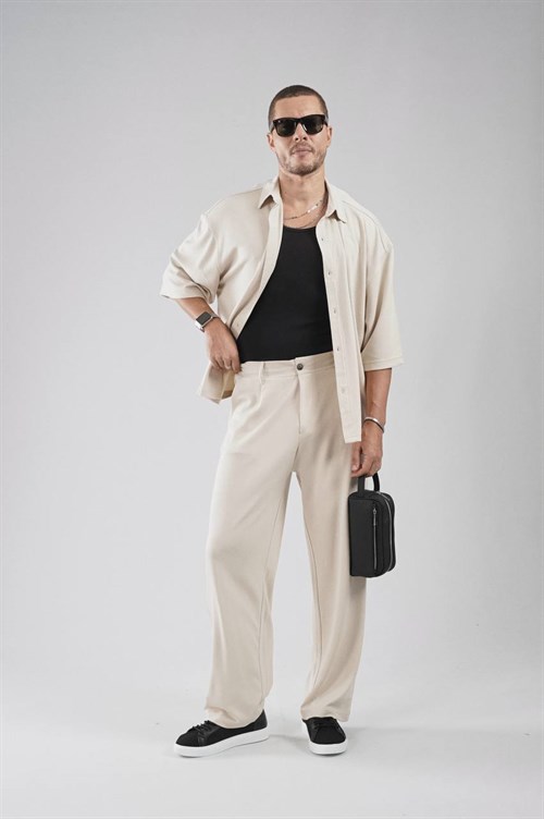 Wholesale Mens Beige Shirt and Pants Set