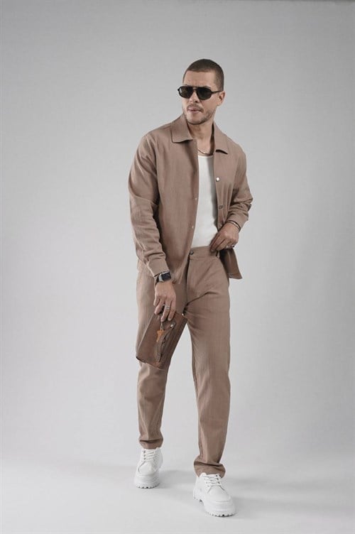Wholesale Mens Beige Shirt and Pants Set