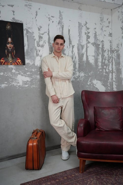 Wholesale Mens Beige Shirt And Pants Set