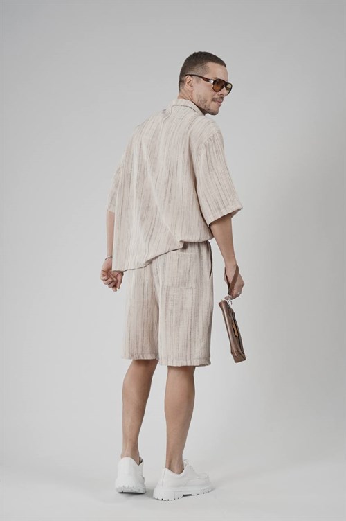 Wholesale Mens Beige Shirt and Shorts Set