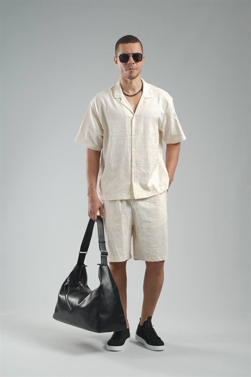 Wholesale Mens Beige Shirt and Shorts Set