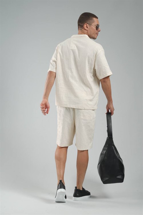 Wholesale Mens Beige Shirt and Shorts Set