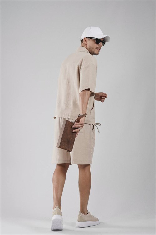 Wholesale Mens Beige Shirt and Shorts Set