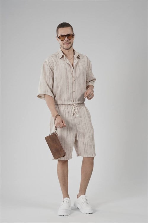 Wholesale Mens Beige Shirt and Shorts Set