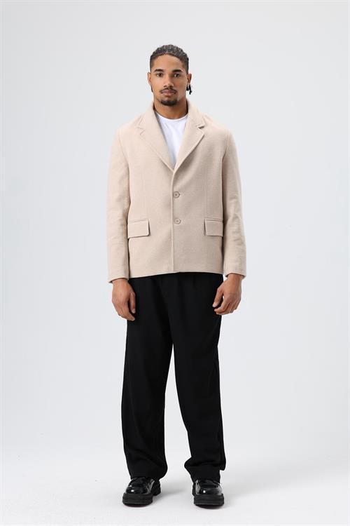 Wholesale Mens Beige Short Coat with Flap Pockets