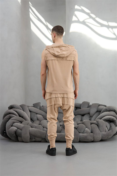 Wholesale Mens Beige T-shirt and Pants Set