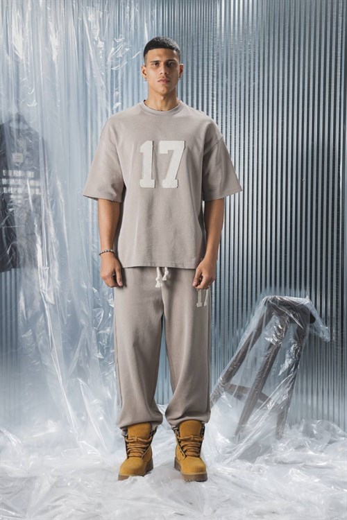 Wholesale Mens Beige T-Shirt and Pants Set