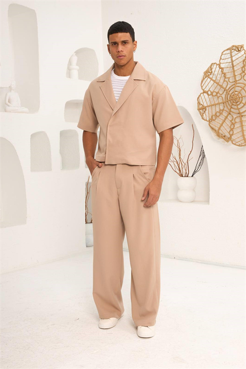 Wholesale Mens Beige T-Shirt and Pants Set