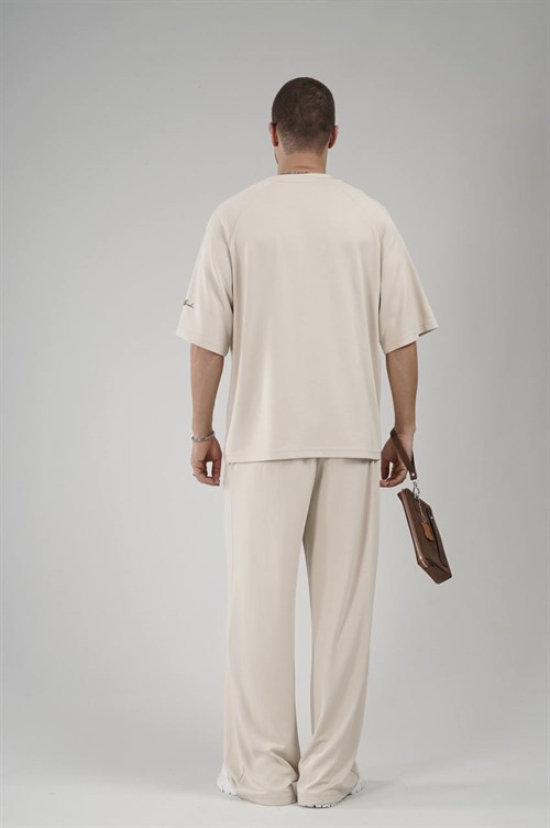 Wholesale Mens Beige T-Shirt and Pants Set