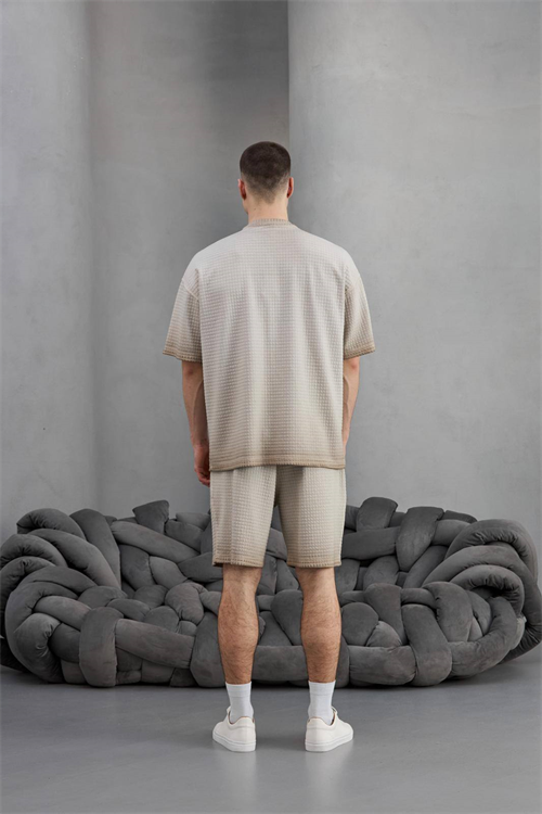 Wholesale Mens Beige T-shirt and Shorts Set