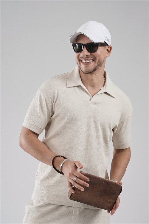 Wholesale Mens Beige T-Shirt and Shorts Set