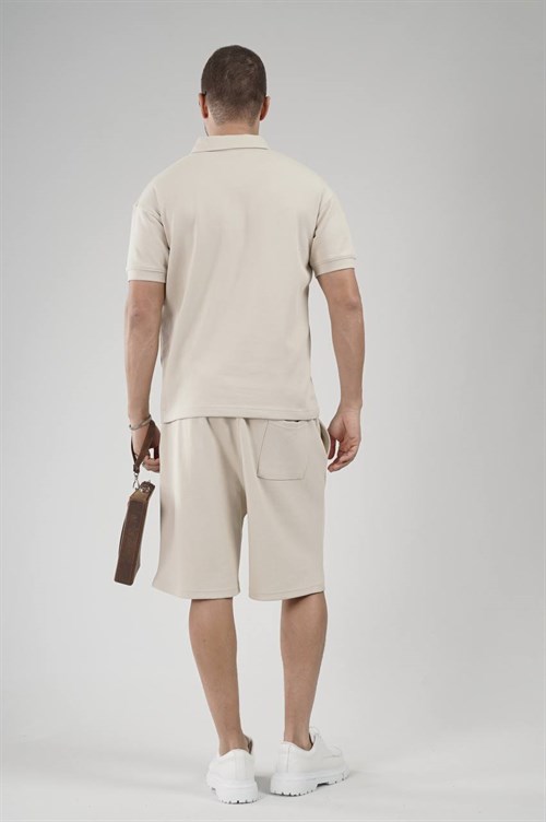 Wholesale Mens Beige T-Shirt and Shorts Set