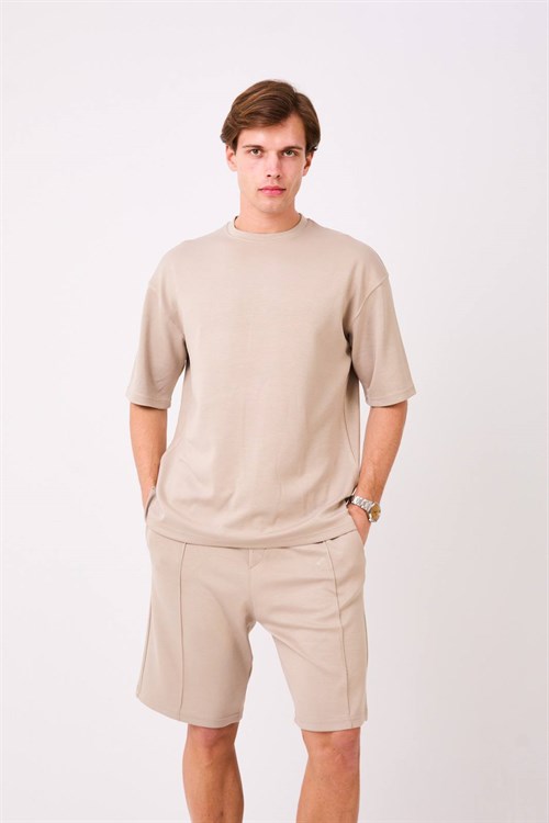 Wholesale Mens Beige T-Shirt And Short Set