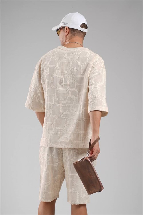 Wholesale Mens Beige T-Shirt and Shorts Set