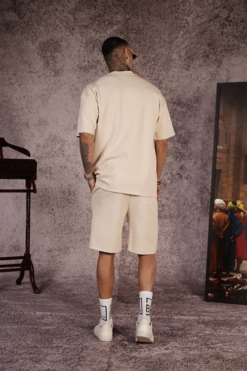 Wholesale Mens Beige T-Shirt and Shorts Set