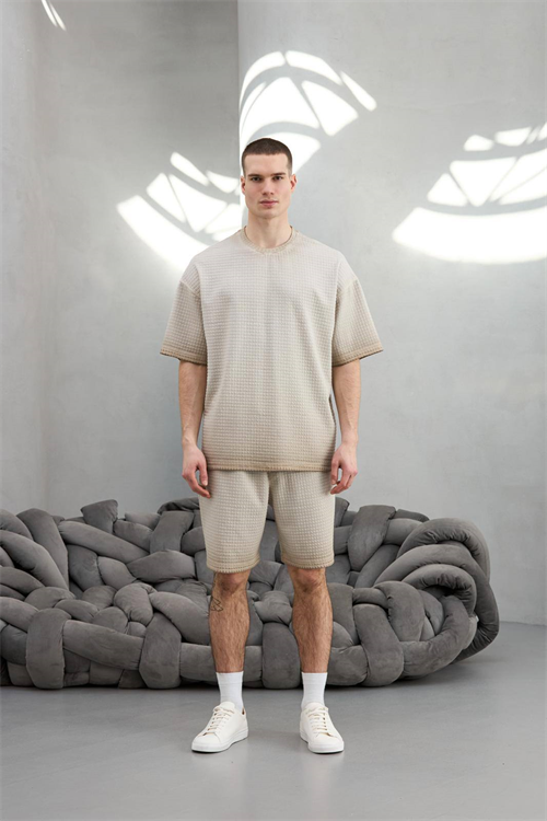 Wholesale Mens Beige T-shirt and Shorts Set