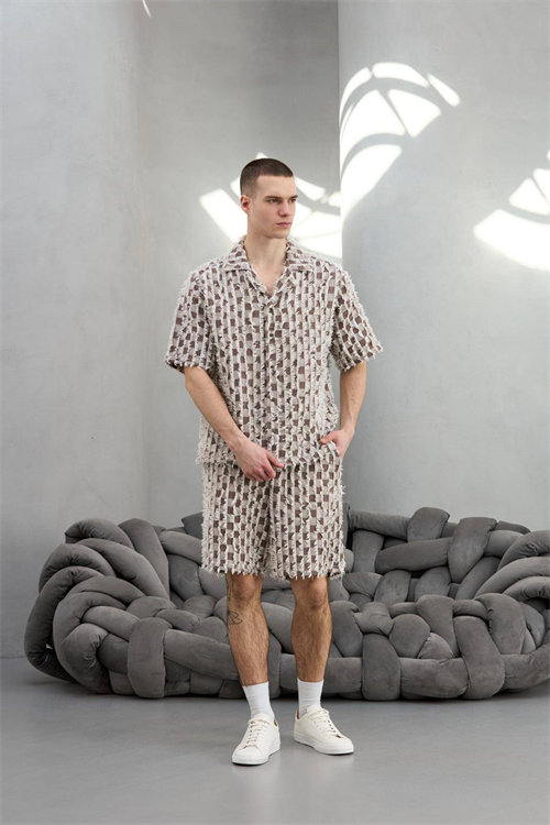 Wholesale Mens Beige Shirt and Shorts Set