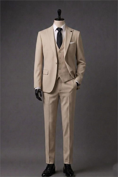 Wholesale Men's Beige Three-Piece Suit 1701-116