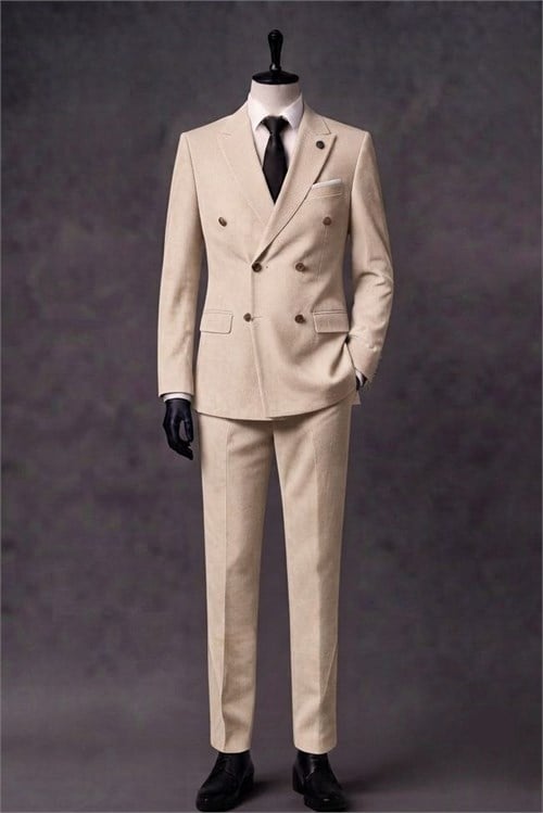 Wholesale Men's Beige Two-Piece Suit 1701-127