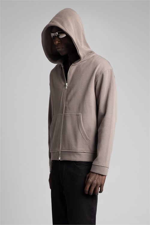 Wholesale Mens Beige Zip Sweatshirt 