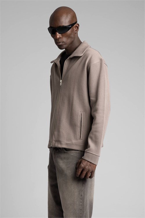 Wholesale Mens Beige Zip Sweatshirt 