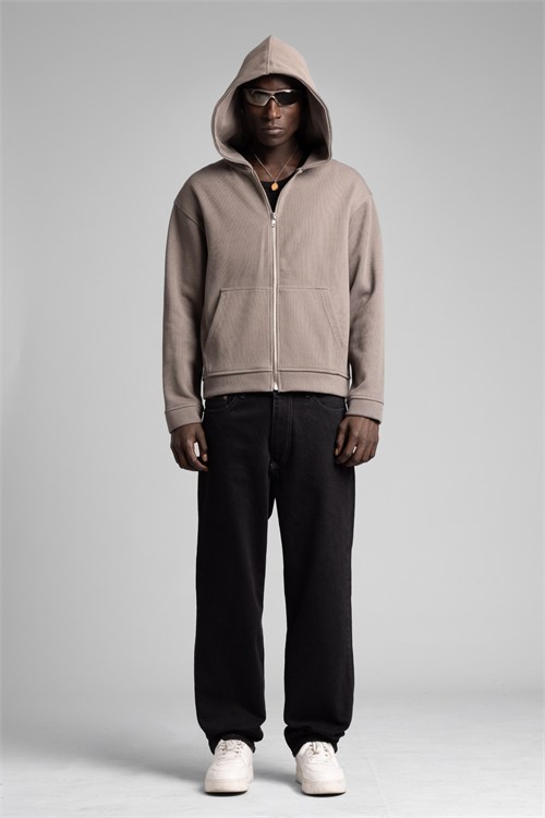 Wholesale Mens Beige Zip Sweatshirt 