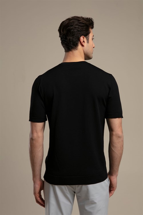 Wholesale Mens Black Knit Crew-Neck T-Shirt