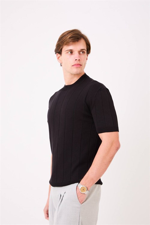 Wholesale Mens Black Knit Crew-Neck T-Shirt