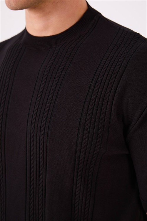 Wholesale Mens Black Knit Crew-Neck T-Shirt