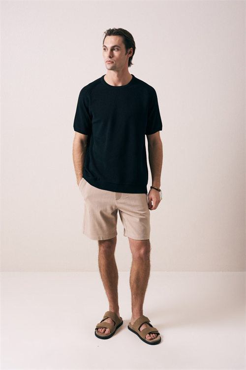 Wholesale Mens Black Knit Crew-Neck T-Shirt