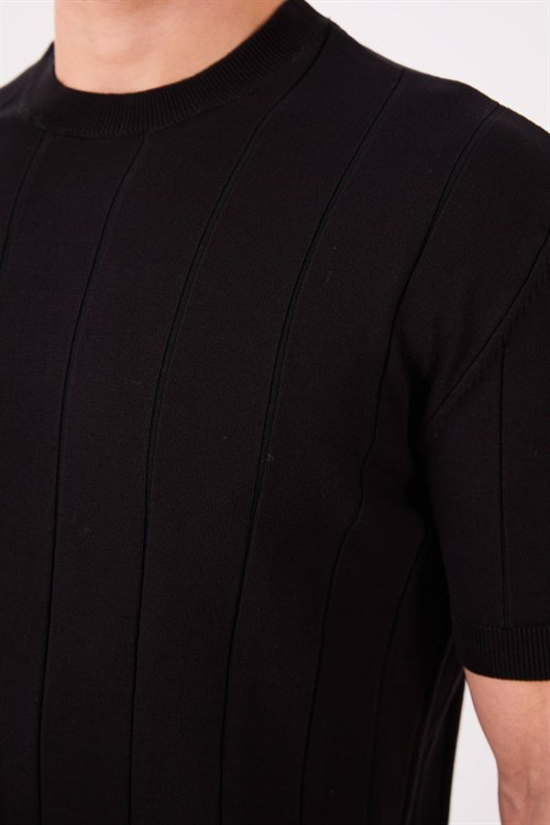 Wholesale Mens Black Knit Crew-Neck T-Shirt