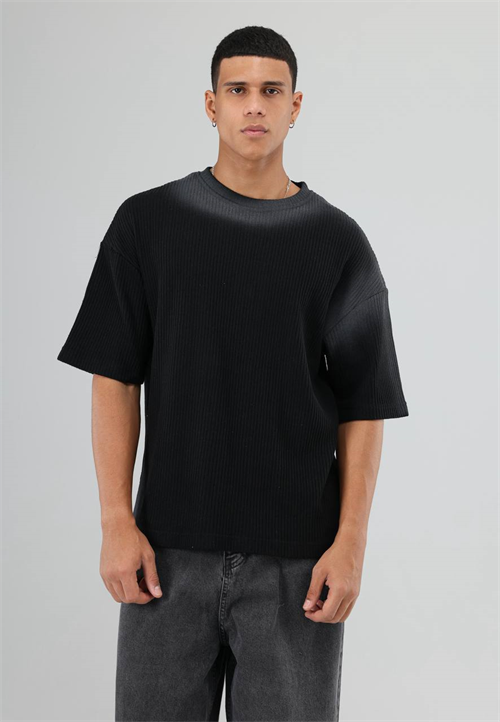 Wholesale Mens Black Knit Crew-Neck T-Shirt
