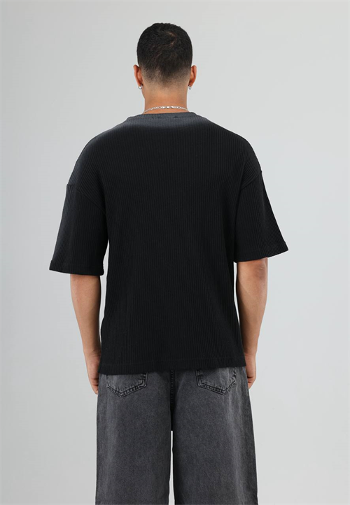 Wholesale Mens Black Knit Crew-Neck T-Shirt