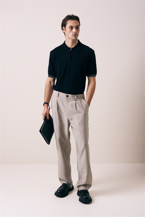 Wholesale Mens Black Knit Polo Shirt