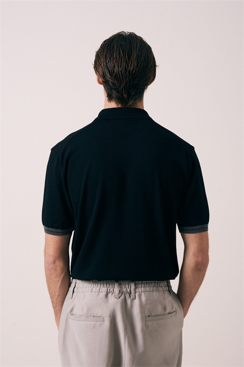 Wholesale Mens Black Knit Polo Shirt