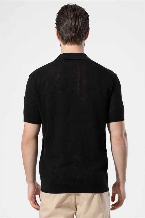 Wholesale Mens Black Knit Polo Shirt