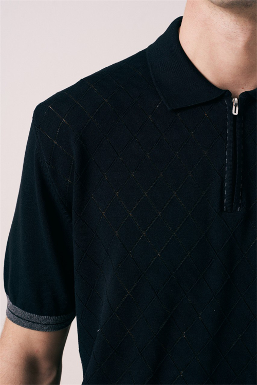 Wholesale Mens Black Knit Polo Shirt
