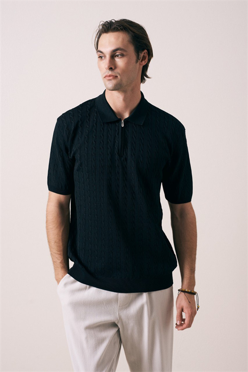 Wholesale Mens Black Knit Polo Shirt