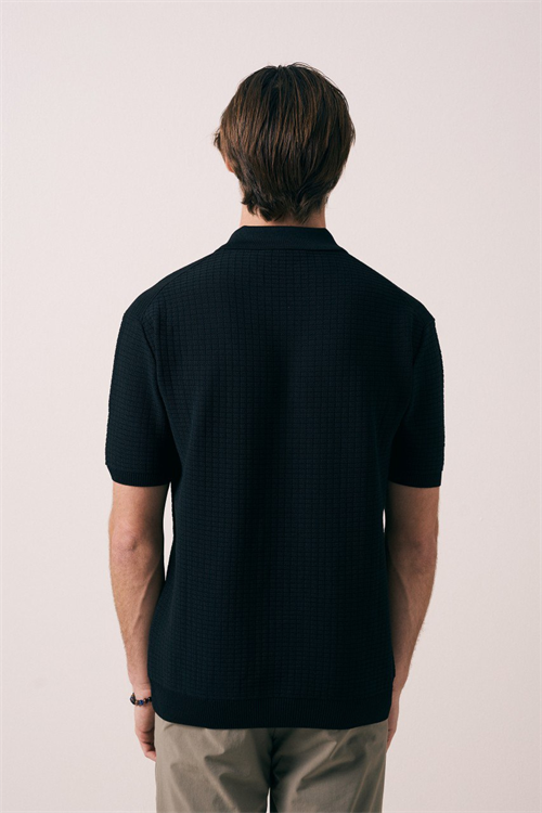 Wholesale Mens Black Knit Polo Shirt