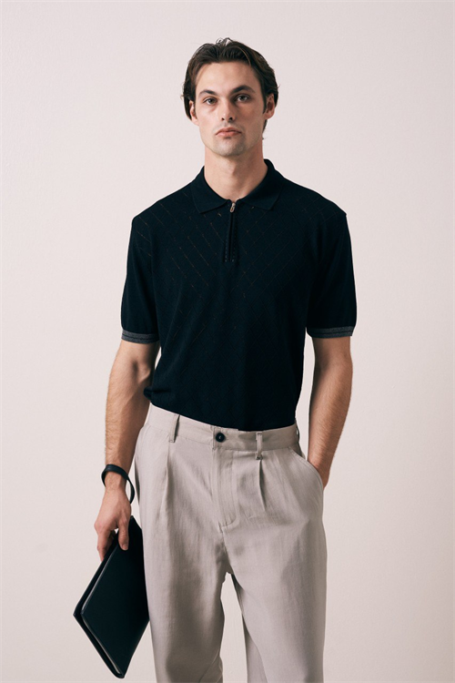 Wholesale Mens Black Knit Polo Shirt