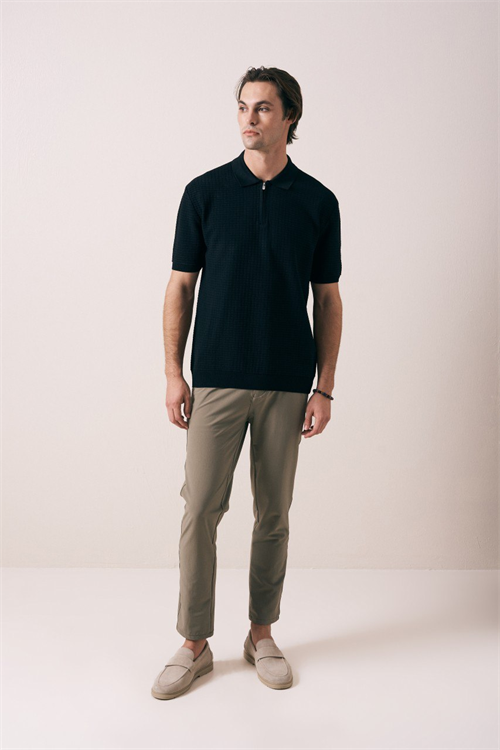 Wholesale Mens Black Knit Polo Shirt