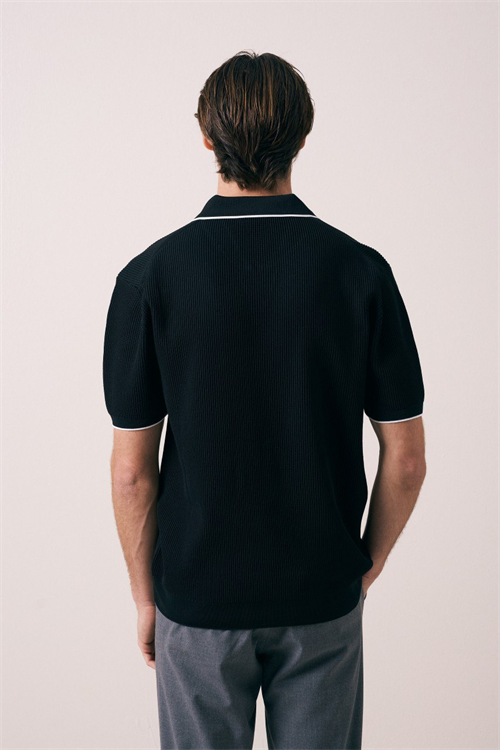 Wholesale Mens Black Knit Polo Shirt