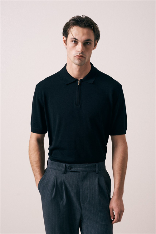 Wholesale Mens Black Knit Polo Shirt