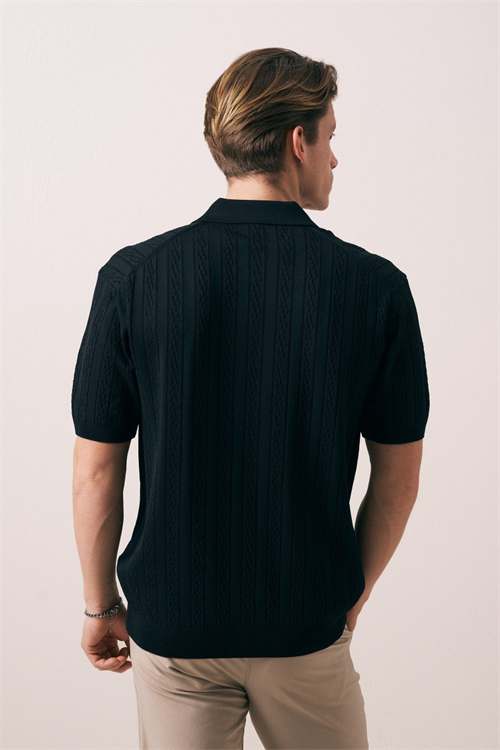Wholesale Mens Black Knit Polo Shirt