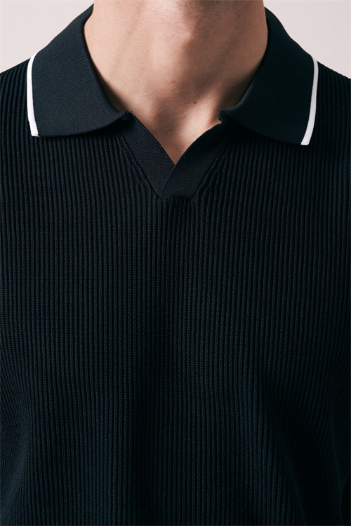 Wholesale Mens Black Knit Polo Shirt